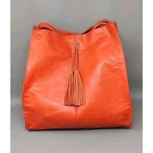 INC International Concepts Dark Orange Faux Leather Tote Bag Removable Inner Bag